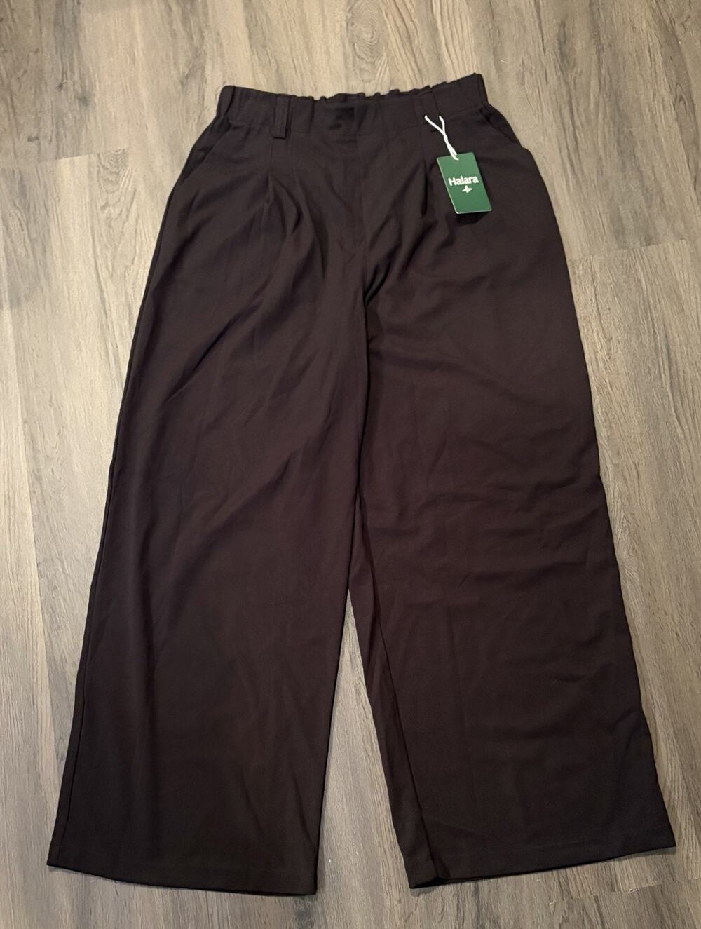 Halara Women’s Black Waffle Knit Wide-Leg Pants Pockets Size Medium NWT